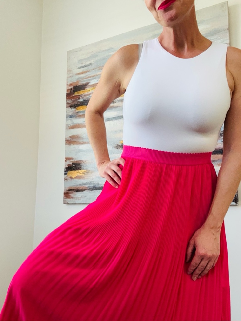 NAKED ZEBRA Bright Pink Pleated MIDI Skirt Stretchy Small